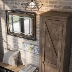 2pc Doney Armoire And Led Mirror Set Reclaimed Oak - MiBasics -Baxton Studio Store GUEST 7e209046 dd47 4a03 a44a c1c03967baa1