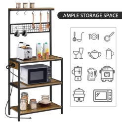 Yaheetech 67.5" H Baker’s Rack With Power Outlet For Kitchen Storage, Rustic Brown -Baxton Studio Store GUEST 7ea24def 693a 4235 b51c 4dd89ae00bdd