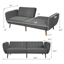 Costway Convertible Futon Sofa Bed Adjustable Couch Sleeper W/ Wood Legs NavyGreyYellow -Baxton Studio Store GUEST 802225a6 27fd 4d9b a35c 99ffd983e645