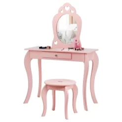 Costway Kids Vanity Set Princess Makeup Dressing Play Table Set W/Mirror -Baxton Studio Store GUEST 80949542 0680 45ab ba7c 022ff90486fb