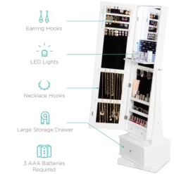 Best Choice Products 360 Swivel Standing Mirrored Jewelry Cabinet, LED-Lit Makeup Organizer W/ Mirror - White -Baxton Studio Store GUEST 8101c648 c246 41fe a99d 84d5be6ee48a