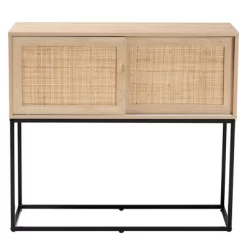 Amelia Wood Rattan Sideboard Buffet Dining Cabinet Natural Brown/Black - Baxton Studio