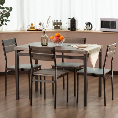 Zenvida Dining Table Set For 4, Rustic Grey 5 Piece Dinette Set Kitchen Table 4 Chairs 4 Zenvida Dining Table Set For 4, Rustic Grey 5 Piece Dinette Set Kitchen Table 4 Chairs - Image 2