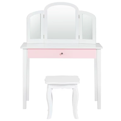 Costway Kids Vanity Set Princess Makeup Dressing Play Table Set W/Mirror White Pink 4 Costway Kids Vanity Set Princess Makeup Dressing Play Table Set W/Mirror White Pink - Image 2