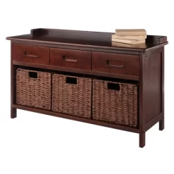 4pc Adriana Storage Bench With Baskets Walnut - Winsome -Baxton Studio Store GUEST 841aa2f5 e9ff 420e acbf aee30ef081d0