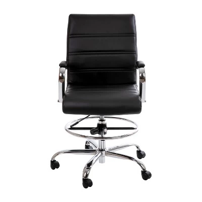 Emma And Oliver Mid-Back LeatherSoft Drafting Chair With Adjustable Foot Ring And Chrome Base 4 Emma And Oliver Mid-Back LeatherSoft Drafting Chair With Adjustable Foot Ring And Chrome Base - Image 2