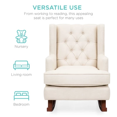 Best Choice Products Rocking Accent Chair, Tufted Upholstered Wingback For Home, Nursery W/ Wood Frame 6 Best Choice Products Rocking Accent Chair, Tufted Upholstered Wingback For Home, Nursery W/ Wood Frame - Image 4