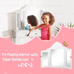 Costway Kid Vanity Table Set With Tri-folding Mirror 2-in-1 Makeup Dressing Table Stool Set -Baxton Studio Store GUEST 86446ab3 3edb 4b5d b2b3 e671f8bd6cf6