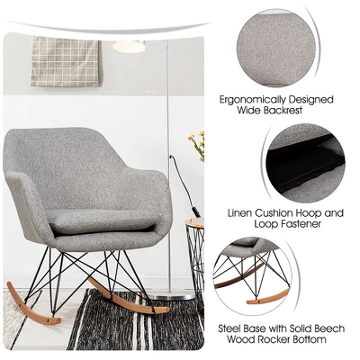Costway Rocking Chair Fabric Rocker Upholstered Single Sofa Chair Accent Armchair Grey 8 Costway Rocking Chair Fabric Rocker Upholstered Single Sofa Chair Accent Armchair Grey - Image 6