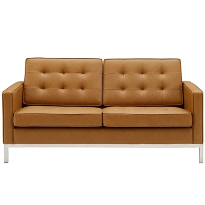 Loft Tufted Upholstered Faux Leather Loveseat Silver/Tan - Modway 5 Loft Tufted Upholstered Faux Leather Loveseat Silver/Tan - Modway - Image 3