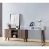 FC Design Two-Toned 72"W Console Table With Two Door Storage Cabinet And Two Shelves In Hazelnut & White Finish