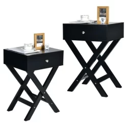 Costway Set Of 2 X-Shaped Nightstand Side End Table Bedside Table W/ Drawer -Baxton Studio Store GUEST 892fc814 3840 460a ac29 bfddfdc7a128