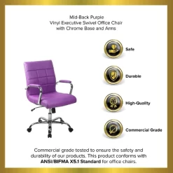 Emma And Oliver Mid-Back Vinyl Executive Swivel Office Chair With Chrome Base And Arms -Baxton Studio Store GUEST 89724f99 6577 4869 962d 1903ac84e12a