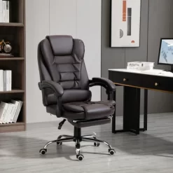 HOMCOM High-Back Executive Office Chair With Footrest, PU Leather Computer Chair With Reclining Function And Armrest, Ergonomic Office Chair, Coffee -Baxton Studio Store GUEST 899e9672 1412 4b3c 8e15 0a9188933dff