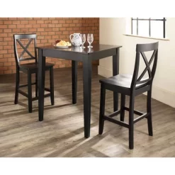 3pc Pub Dining Set With X-Back Stools Black - Crosley