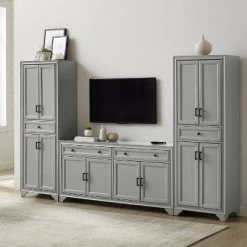 3pc Tara Entertainment Set With Closed Storage Distressed Gray - Crosley