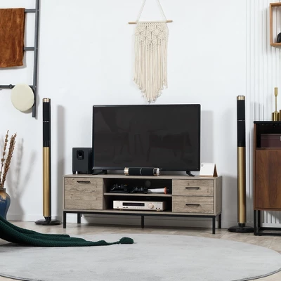 HOMCOM TV Stand For TV Up To 50 Inches, Entertainment Center With Door, Open Storage And Drawers, TV Table With Steel Legs, Gray 3 HOMCOM TV Stand For TV Up To 50 Inches, Entertainment Center With Door, Open Storage And Drawers, TV Table With Steel Legs, Gray