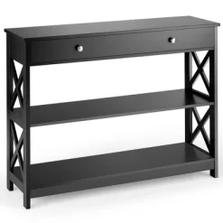 Costway 3-Tier Console Table X-Design Sofa Entryway Table With Drawer & Shelves Gray Espresso -Baxton Studio Store GUEST 8c907ec4 0171 4ed9 b251 8ff70f0b255f