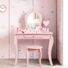 Costway Kids Vanity Set Princess Makeup Dressing Play Table Set W/Mirror -Baxton Studio Store GUEST 8d438ba3 ef15 4759 b3a2 2d4229fb2d3a