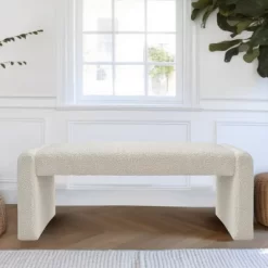 Kaia 47" Minimalist Aesthetic Look Teddy Waterfall Upholstered Bench-The Pop Maison -Baxton Studio Store GUEST 8d652e2b b255 45e3 a358 98501636589f