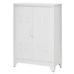 HOMCOM Industrial Style Steel Storage Cabinet, Metal Storage Organizer With 2-Tier Adjustable Shelves For Living Room Or Home Office -Baxton Studio Store GUEST 8daf7643 4ea9 4c4b 8ed7 f9e7624c2cdb