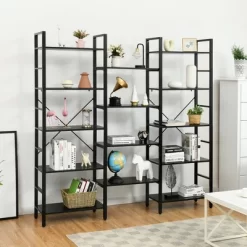 Costway Triple Wide 5-tier Bookcase Large Bookshelf Display Storage Shelf Vintage Black -Baxton Studio Store GUEST 8e9deca7 e915 4295 ac7f 41e68f8c5138