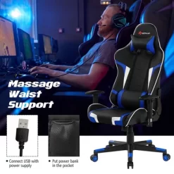 Costway Massage Gaming Chair Reclining Swivel Racing Office Chair W/Lumbar Support WhiteBlueGreyRed -Baxton Studio Store GUEST 8f6f8ba0 76e9 44cb 9d44 860236f53805