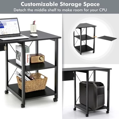 Costway Rolling Computer Desk Folding Writing Office Desk Storage Shelves Black 8 Costway Rolling Computer Desk Folding Writing Office Desk Storage Shelves Black - Image 6