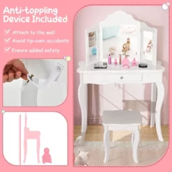 Costway Kid Vanity Table Set With Tri-folding Mirror 2-in-1 Makeup Dressing Table Stool Set -Baxton Studio Store GUEST 8fc8fe21 e858 497b 81e7 6122ecb6db4a