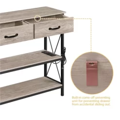 Yaheetech 3 Tier Console Table Sofa Table With Power Outlet, Gray -Baxton Studio Store GUEST 904ef9b5 bf8b 40dc aeca 468a075a0add