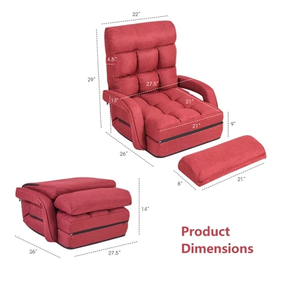 Costway Folding Floor Single Sofa Massage Recliner Chair W/ A Pillow 5 Adjustable Backrest Position Leisure Lounge Couch BlueRedWhite 4 Costway Folding Floor Single Sofa Massage Recliner Chair W/ A Pillow 5 Adjustable Backrest Position Leisure Lounge Couch BlueRedWhite - Image 2