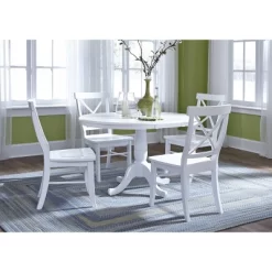 5pc 36" RoundExtendable Dining Table With 4 X Back Chairs Set White - International Concepts