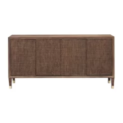 Ryker Mid-Century Modern 4 Door Storage Credenza/Sideboard Dark Brown - Treasure Trove