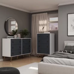 Set Of 2 Amber 6 Drawer Double Wide Dresser And 4 Tall Drawer Dresser - Manhattan Comfort