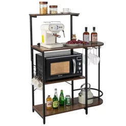 Costway Kitchen Bakers Rack Microwave Stand Coffee Bar W/ S-Hooks & Stemware Holder -Baxton Studio Store GUEST 93039e46 45b5 4d43 b50a 1c9a56c6110d