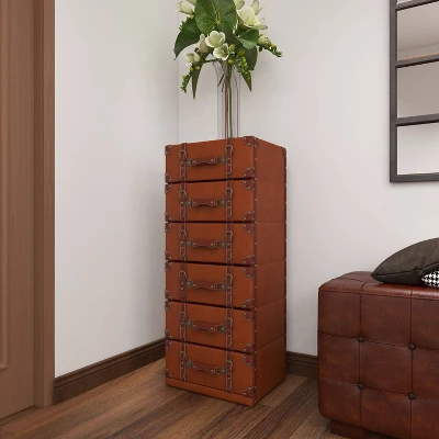 Traditional Faux Leather 6 Drawer Chest Camel Brown - Olivia & May 12 Traditional Faux Leather 6 Drawer Chest Camel Brown - Olivia & May - Image 10