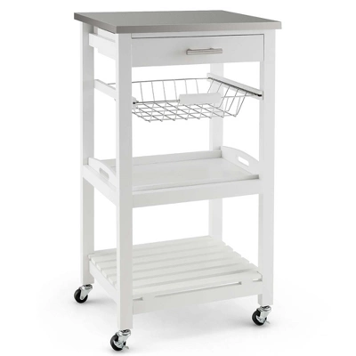 Costway Compact Kitchen Island Cart Rolling Service Trolley WithStainless Steel Top Basket 11 Costway Compact Kitchen Island Cart Rolling Service Trolley WithStainless Steel Top Basket - Image 9