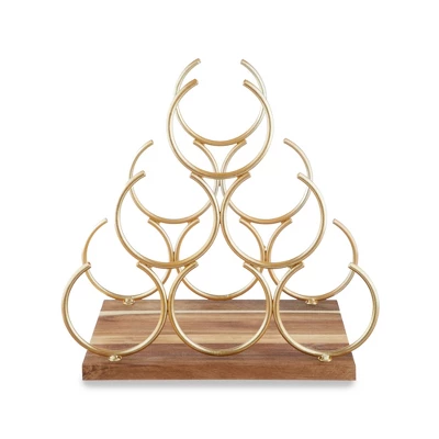 Twine Pyramid 6 Bottle Wood Wine Rack, Holds 6 Standard Wine Bottles, Wood Base, Gold 4 Twine Pyramid 6 Bottle Wood Wine Rack, Holds 6 Standard Wine Bottles, Wood Base, Gold - Image 2
