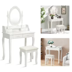 Costway Vanity Wood Makeup Dressing Table Stool 4 Drawers Black/White -Baxton Studio Store GUEST 95b13842 3aa6 4cc7 a7b2 5a3dca2a0d24