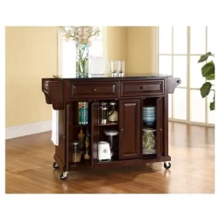 Solid Black Granite Top Kitchen Cart/Island - Vintage Mahogany - Crosley -Baxton Studio Store GUEST 9613bb7e dd26 4dd4 ac0e 7f7d8b7f896b