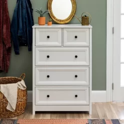 Farmhouse 5 Drawer Grooved Tall Storage Dresser White - Saracina Home 18 Farmhouse 5 Drawer Grooved Tall Storage Dresser White - Saracina Home -Baxton Studio Store GUEST 96be5b13 02a3 4993 80b5 8619de96e45f