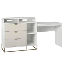 Kelly 4 In 1 Media Dresser White/Taupe - Paris Hilton X The Novogratz -Baxton Studio Store GUEST 96d4fff7 ad7b 4fc5 86b6 78d1da220042