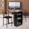 Tangkula 3-Piece Counter Table Set Bar Pub Dining Table Set With 3 Side Storage Brown