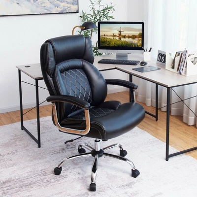 Costway 500LBS Adjustable Office Chair Adjustable Leather Task Chair Black 4 Costway 500LBS Adjustable Office Chair Adjustable Leather Task Chair Black - Image 2