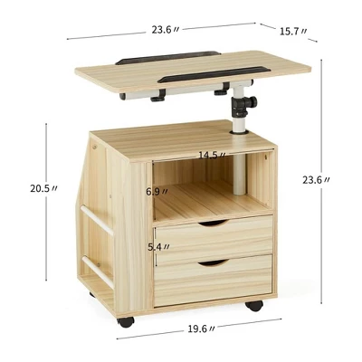 EROMMY 360 Degree Swivel Top Adjustable Height Bedside Nightstand End Table With Storage Drawers, Shelves, Lockable Wheels, & Computer Baffle, Natural 6 EROMMY 360 Degree Swivel Top Adjustable Height Bedside Nightstand End Table With Storage Drawers, Shelves, Lockable Wheels, & Computer Baffle, Natural - Image 4