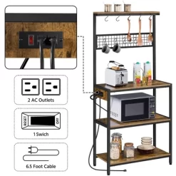 Yaheetech 67.5" H Baker’s Rack With Power Outlet For Kitchen Storage, Rustic Brown -Baxton Studio Store GUEST 998facc5 624c 4e6d a6f3 bc6becafab4e