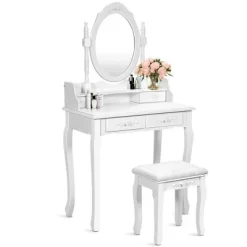 Costway Vanity Wood Makeup Dressing Table Stool 4 Drawers Black/White -Baxton Studio Store GUEST 9a2d1a22 7638 46cb a710 b12634b2cc2b