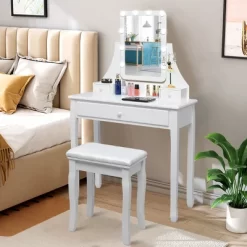 Costway Vanity Table 10 Dimmable Bulbs Makeup Desk WhiteBlackBrown -Baxton Studio Store GUEST 9aadcb69 ce90 4d59 b4b2 64b72ffd2ead