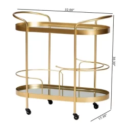 Kamal Glam Brushed Metal And Mirrored Glass 2 Tier Mobile Wine Bar Cart Gold - Baxton Studio -Baxton Studio Store GUEST 9acd8bc4 de88 4c15 9b22 de4dd868bf18