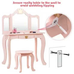 Costway Kids Makeup Dressing Table Chair Set Princess Vanity & Tri-folding Mirror -Baxton Studio Store GUEST 9b8b55e6 ebdd 4b30 8dee 9d2e833973cc